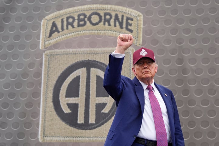 President Donald Trump gestures after speaking at Fort Bragg on June 10, 2025, in North Carolina.
