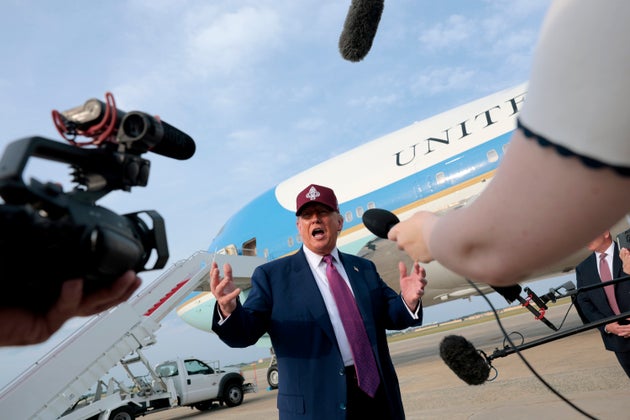 US President Donald Trump speaks to reporters after walking off Air Force One on June 10, 2025 at Joint Base Andrews, Maryland.