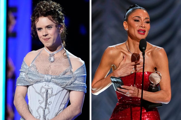 Cole Escola and Nicole Scherzinger on stage at the 2025 Tony Awards