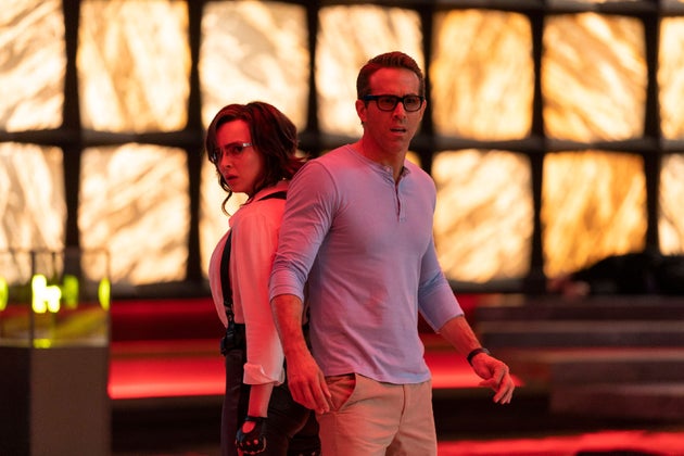 Jodie Comer with Ryan Reynolds on the set of Free Guy