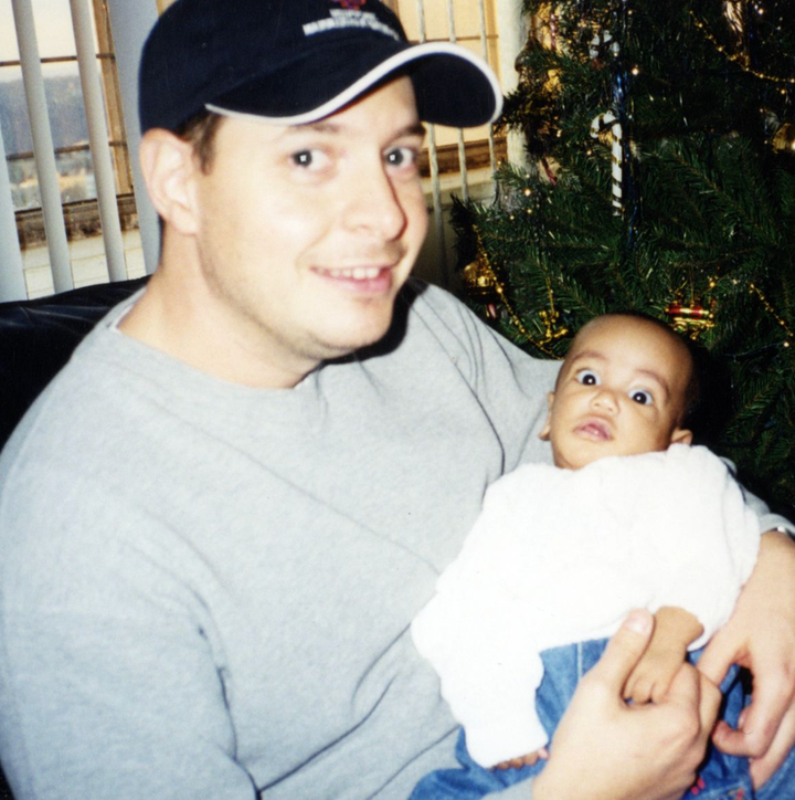 Pete Mercurio holding his son for the first time (2000).