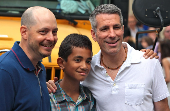 Pete Mercurio (left), Danny Stewart (right) and their son at school in 2011.