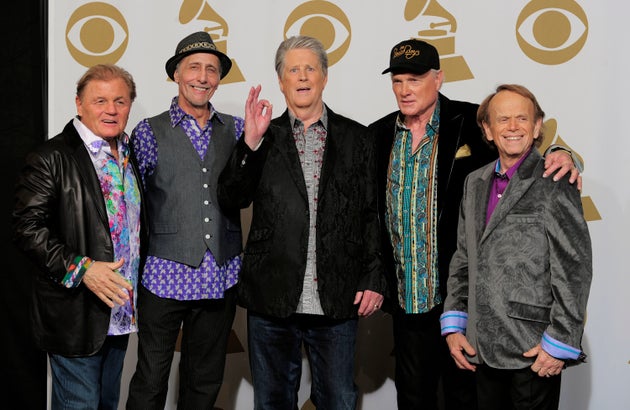 Bruce Johnston, David Marks, Brian Wilson, Mike Love and Al Jardine of the Beach Boys at the Grammys in 2012
