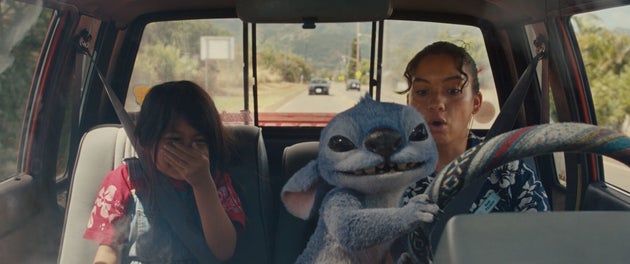 Lilo, Stitch and Nani as depicted in the new version of the Disney classic