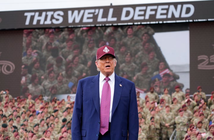 Trump, pictured Tuesday after arriving at Fort Bragg in North Carolina for a speech.