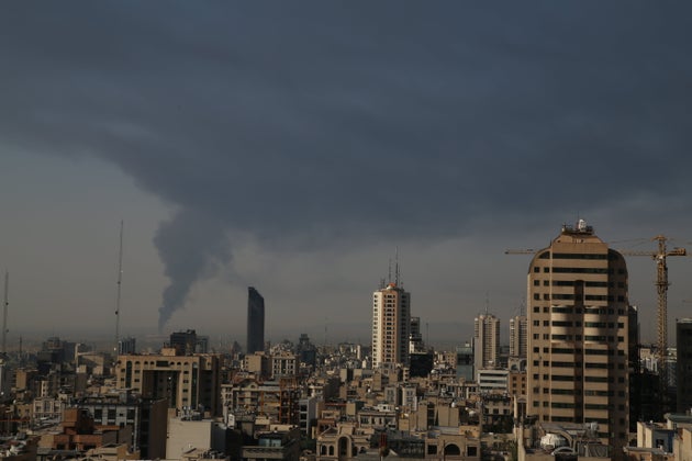 Huge smoke rises up from an oil facility facility after it appeared to have been hit by an Israeli strike Saturday, in southern Tehran, Iran, Sunday, June 15, 2025. (AP Photo)