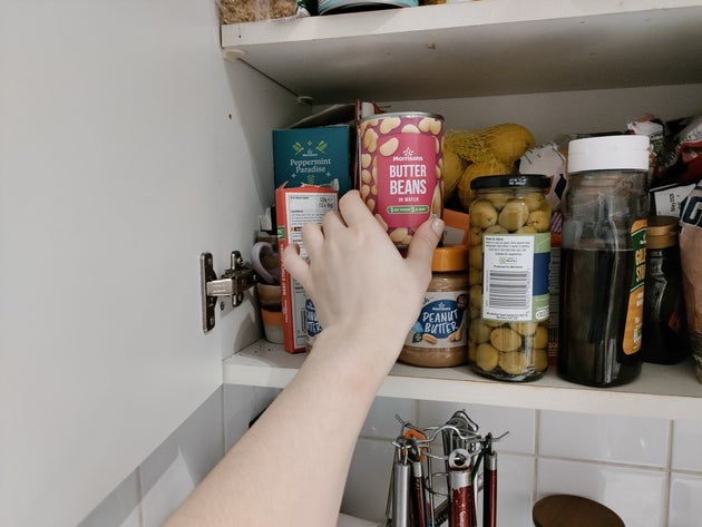 Food in a kitchen cupboard