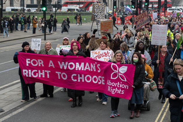 Abortion rights campaigners march in London.