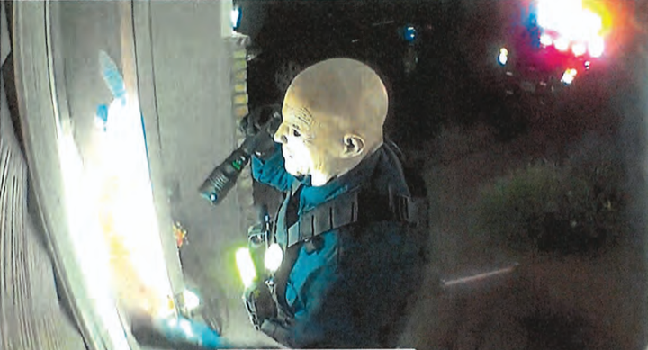 A suspect dressed convincingly like a police officer wore a silicone mask and held a flashlight when approaching Democratic politicians' homes.