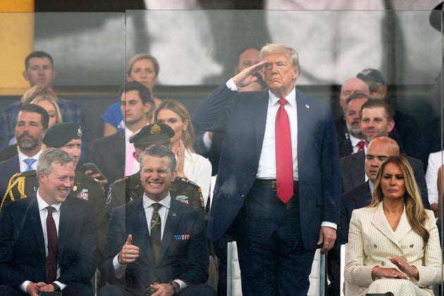自身の誕生日でもある6月14日に、ワシントンD.C.で陸軍創設250周年を記念する軍事パレードを行なったアメリカのトランプ大統領（2025年6月14日）