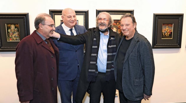 Ο Θόδωρος Πανταλέων στην τελευταία του έκθεση στην γκαλερί Καποπουλος με τον Βαγγέλη Καποπουλο, τον Μ. Στεφανίδη και τον Κ. Τσιάρα