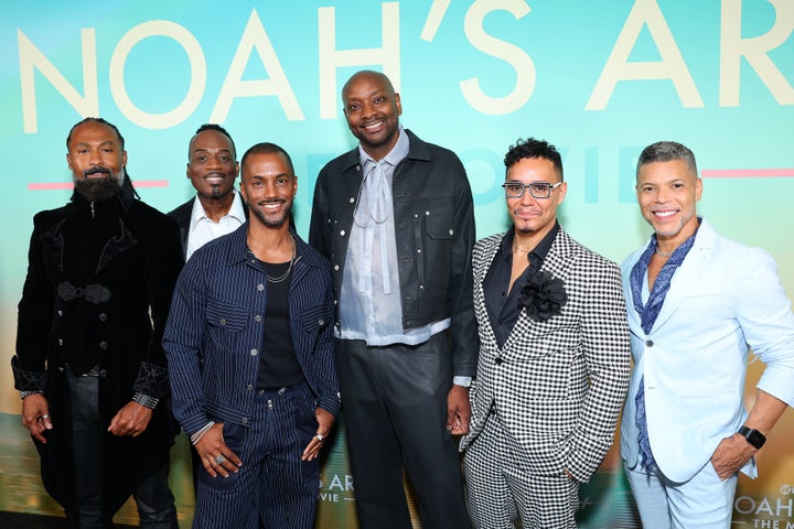 Jensen Atwood, Rodney Chester, Darryl Stephens, Patrik-Ian Polk, Christian Vincent and Wilson Cruz at the "Noah's Arc: The Movie" premiere in West Hollywood on June 12, 2025.
