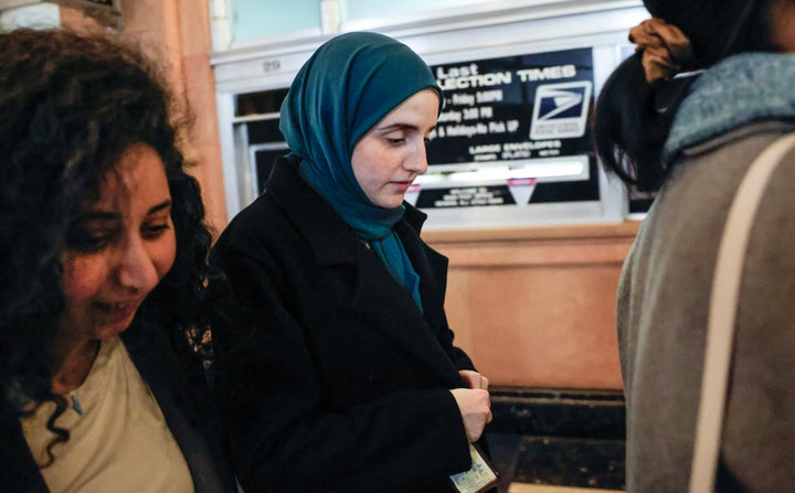 Noor Abdalla leaves a court hearing for her husband, Mahmoud Khalil, in Newark, New Jersey, on March 28, 2025.