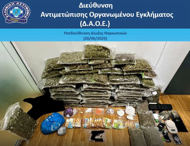 Συνολικά, από τις σωματικές έρευνες και τις έρευνες πραγματοποιήθηκαν σε οικίες, μεταξύ των οποίων και μία που τα μέλη της εγκληματικής οργάνωσης χρησιμοποιούσαν ως «καβάτζα», βρέθηκαν και κατασχέθηκαν: 