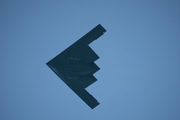 A B-2 Spirit Stealth Bomber is seen flying over Miami Beach during a Memorial Day air show this year.