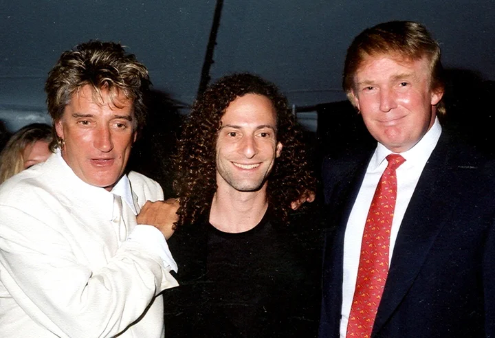 Rod stewart, kenny G and Donald Trump at Mar-a-Lago in 1998