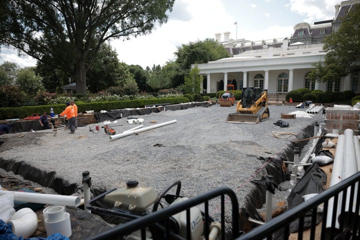 The Rose Garden reno promised by President Donald Trump was underway on June 20.