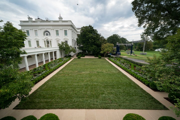 A view of the White House Rose Garden following Melania Trump's renovations in August 2020.