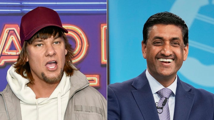 “This Past Weekend” podcast host Theo Von, left, spoke with California Democratic Rep. Ro Khanna, right, to discuss the U.S. potentially being dragged into a war with Iran