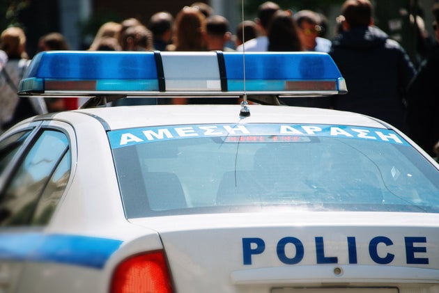 A rear view of a greek police car in Athens