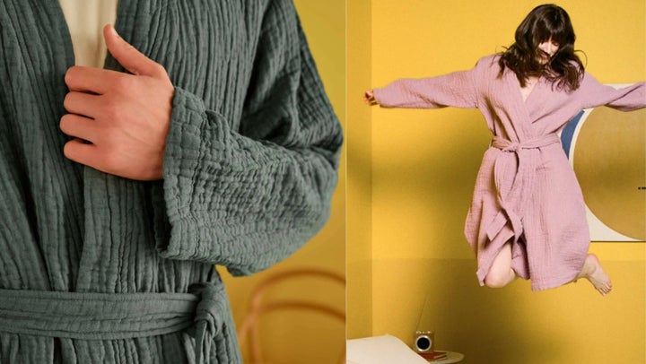 The Brooklinen Airweave crinkle cotton robe comes in gender-neutral sizing XS-XL.