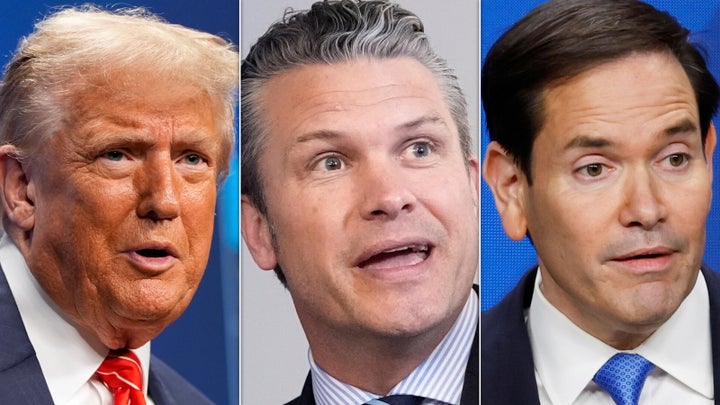 From left: President Donald Trump, Defense Secretary Pete Hegseth and Secretary of State Marco Rubio melted down addressing the reports that undermine the severity of the U.S. attack on Iran's nuclear facility.