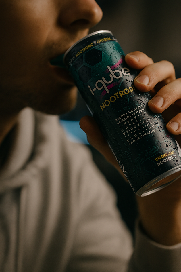 Από το aggressive buzz του energy drink που σε κάνει να αισθάνεσαι σαν να έχεις βάλει espresso στις φλέβες, στο calm alertness που δίνουν τα nootropic drinks. Μπορείς να παραγγείλεις το i-qube από εδώ (Η photo είναι ai generated)