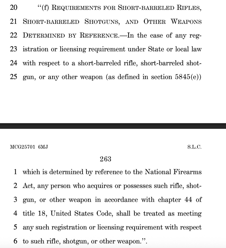 Weapons language in the Tax and Expenses bill of the Senate Republicans.