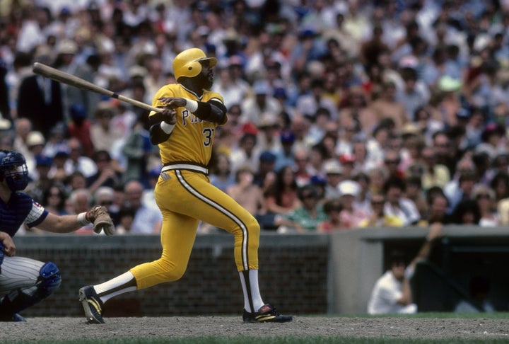 Outfielder Dave Parker #39 of the Pittsburgh Pirates swings and watches the flight of his ball against the Chicago Cubs during a circa 1970's Major League Baseball game at Wrigley Field in Chicago, Illinois. (Photo by Focus on Sport/Getty Images)