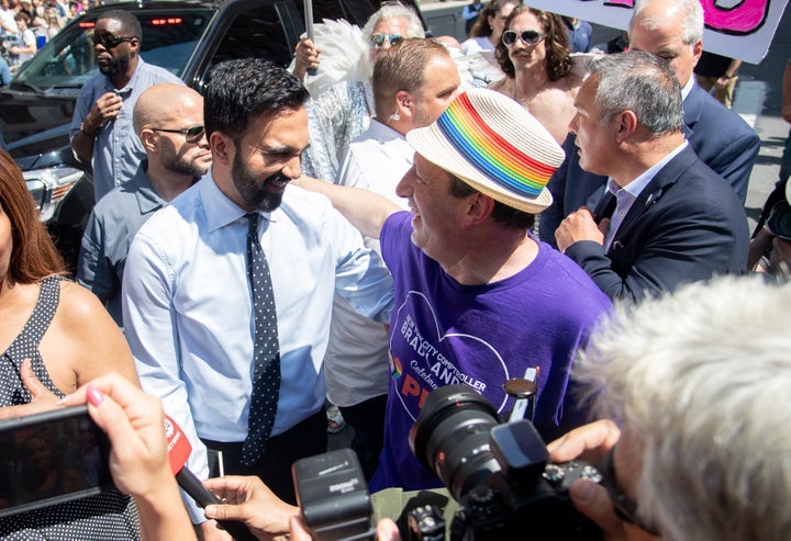 New York City Comptroller Brad Lander and Democratic mayoral candidate Zohran Mamdani attend the 2025 New York City Pride March on June 29, 2025 in New York City.