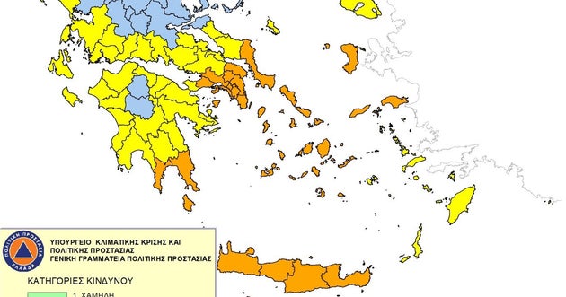 Ο χάρτης πρόβλεψης κινδύνου πυρκαγιάς για τη Δευτέρα