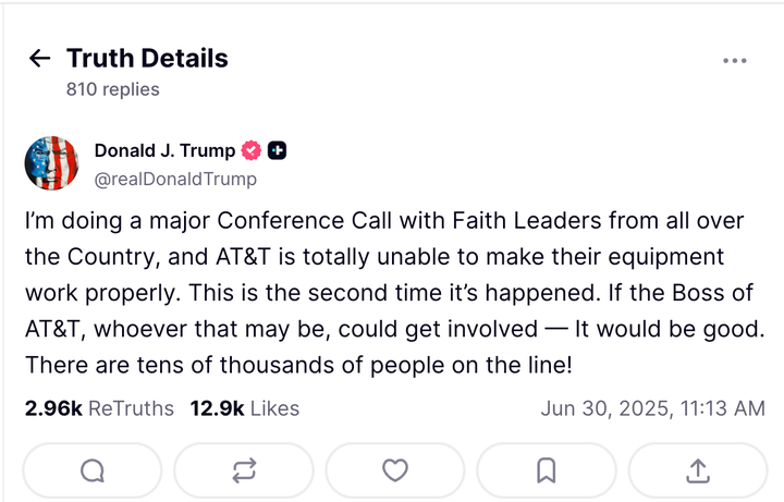 Donald Trump TruthSocial post from June 30, 2025.