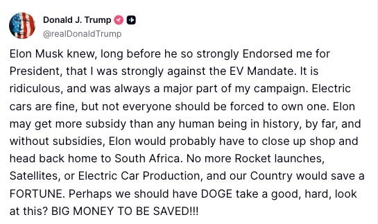 Donald Trump's post on Truth Social.