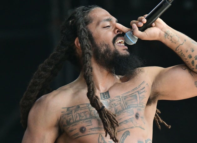 Bob Vylan frontman Bobby Vylan on stage at Glastonbury last week