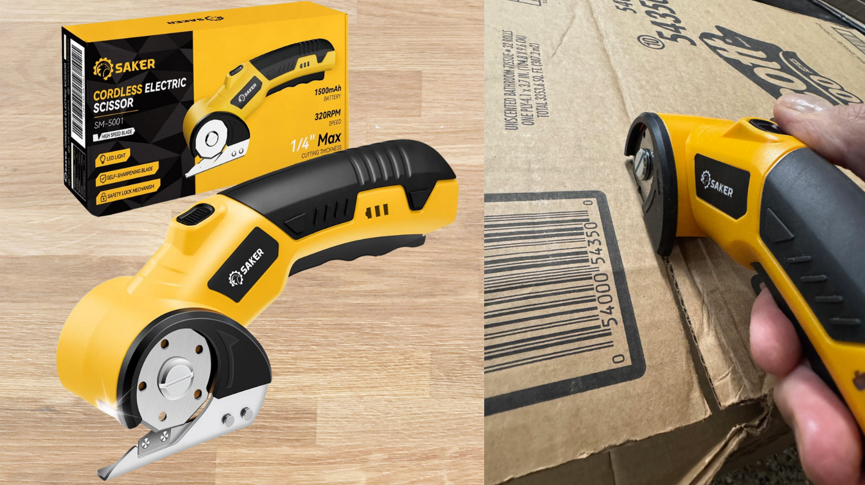 Electric Cardboard Cutter With LED Light - Rechargeable, Brushless Motor, Tungsten Steel Blade, Cuts Fabric, Leather, Carpet