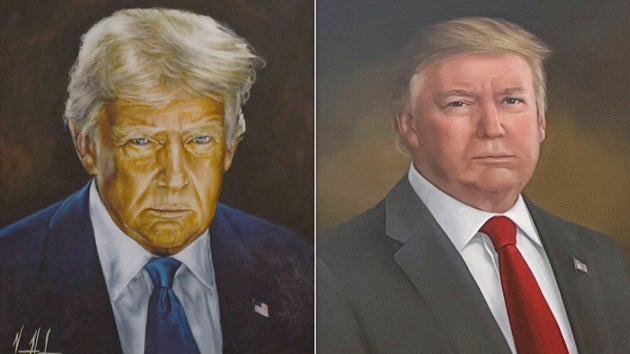 The Colorado state Capitol is now featuring a new portrait of Donald Trump (L) after the president complained about the previous one (R).