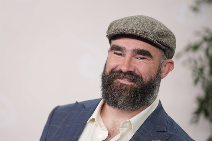 Jason Kelce, here at the 2025 Disney Upfront event on May 13, had to don a Speedo and get a bikini wax after losing a weight loss challenge against his friend.