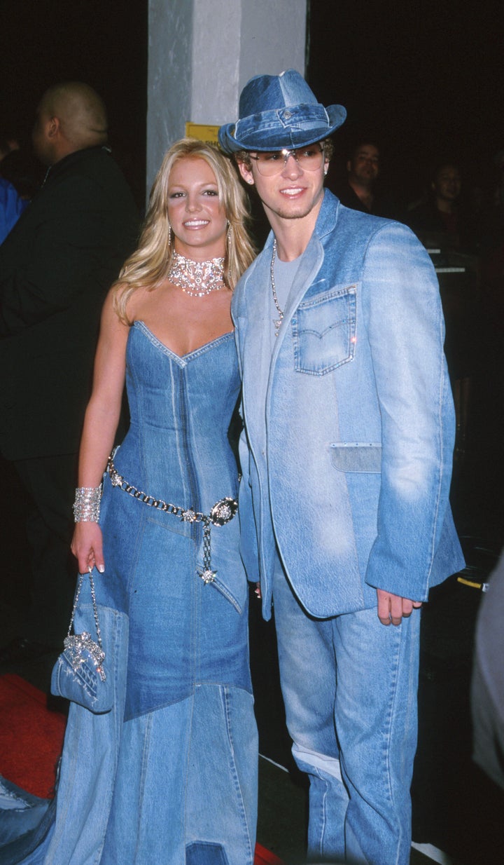 Britney Spears and Justin Timberlake in head-to-toe denim at the 2001 American Music Awards.