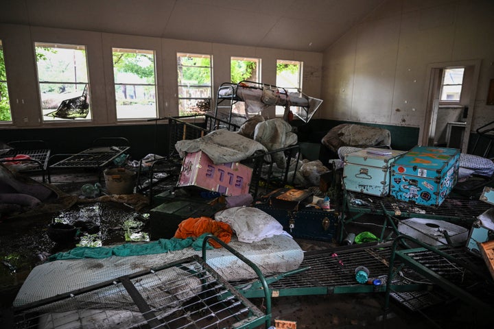 A Camp Mystic cabin devastated by a deadly flash flood over the weekend.