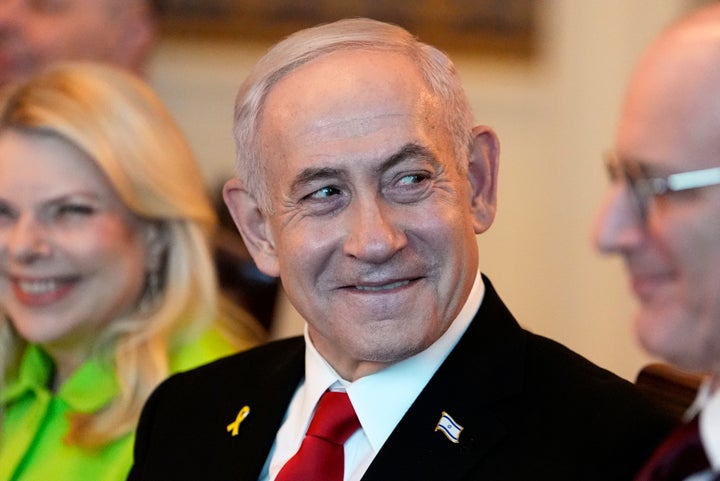 Netanyahu, seen here during his televised dinner meeting Monday with Trump.