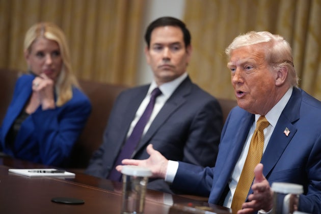 US President Donald Trump speaks to members of the press during a Cabinet Meeting at the White House on July 08, 2025 in Washington, DC