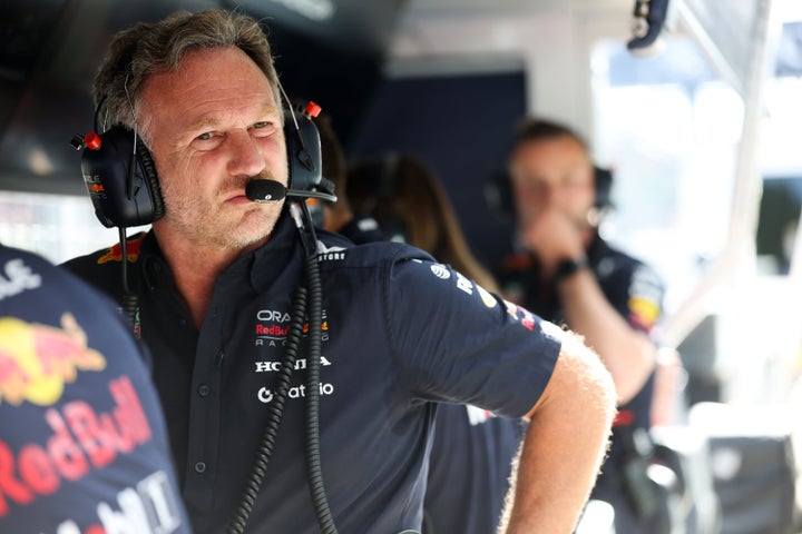 Christian Horner, Team Principal of Oracle Red Bull Racing on the pit wall during qualifying ahead of the F1 Grand Prix of Austria at Red Bull Ring on June 28, 2025 in Spielberg, Austria.