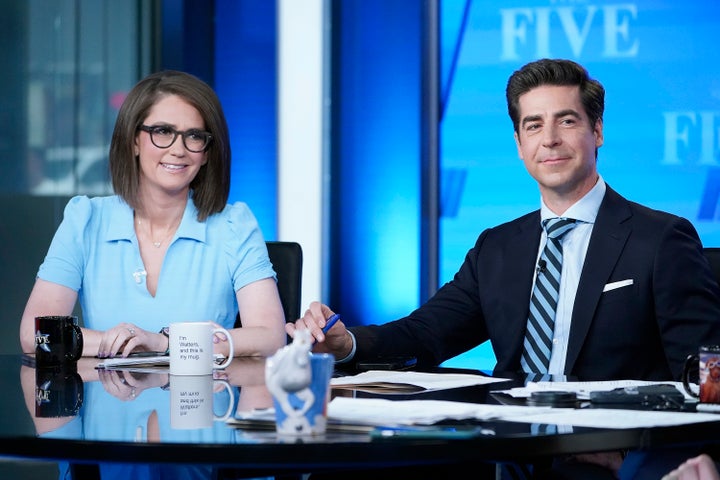 Jessica Tarlov photographed with fellow host of "The Five" Jesse Watters on June 28, 2023 in New York City. 