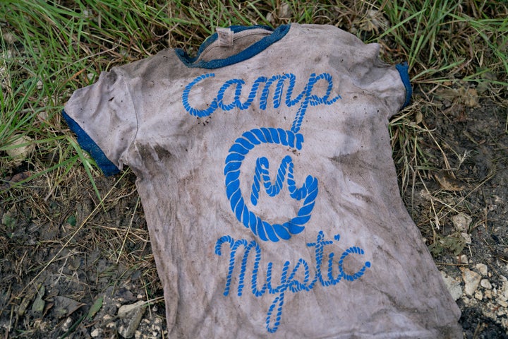 COMFORT, TEXAS - JULY 6: A Camp Mystic T-shirt found by a search and rescue volunteer, photographed in Comfort, Texas on July 6, 2025. The volunteer found the T-shirt yesterday along the Guadalupe River near Ingram, Texas. "I hope I find the person to return their belongings, not to find closure," he said. (Photo by Danielle Villasana for The Washington Post via Getty Images)