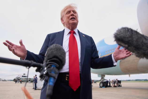 President Donald Trump speaks to the media on Sunday after attending the Club World Cup final in New Jersey. 