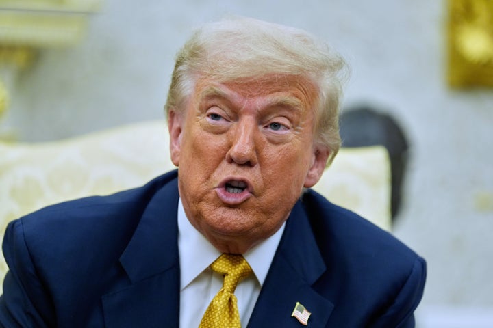 President Donald Trump speaks during a meeting with Bahrain's Crown Prince Salman bin Hamad Al Khalifa in the Oval Office of the White House, Wednesday, July 16, 2025, in Washington. (AP Photo/Alex Brandon)