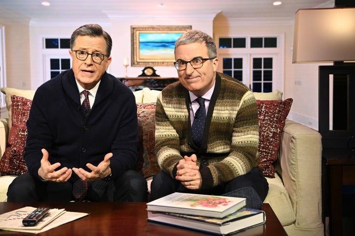 I am partially excited 1 Stephen Colbert and John Oliver during an episode of February 2025