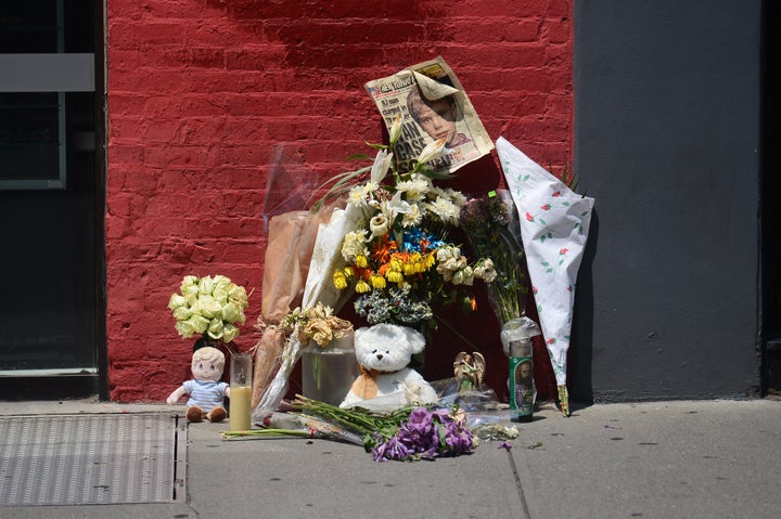 A street shrine for the 6-year-old in seen in front of the building where Pedro Hernandez confessed to having strangled the boy in New York.