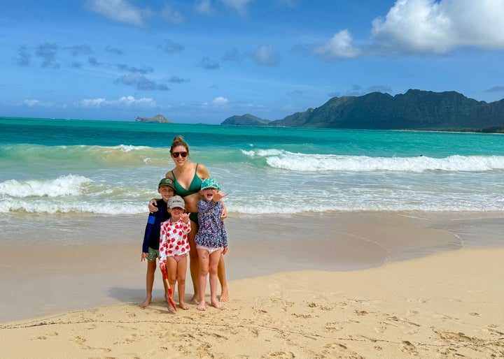 The author and her three children celebrating Mother’s Day 2025 at Waimānalo Beach.