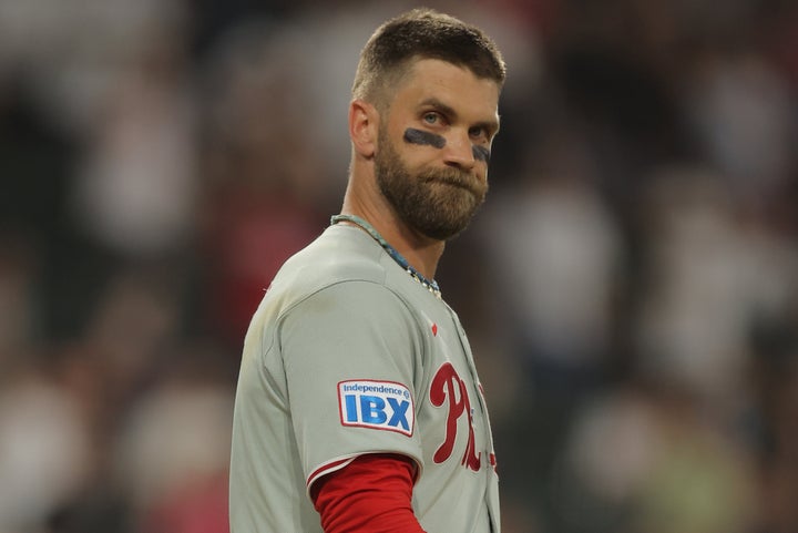 Bryce Harper, pictured during a recent game, confronted the MLB commissioner on the possibility of owners pushing for a salary cap.